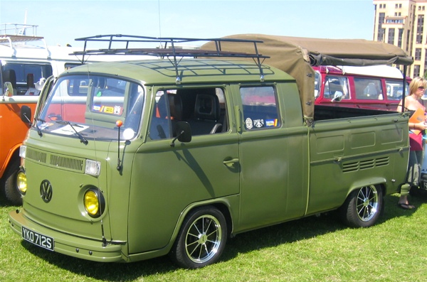 Khaki green crew cab pick-up