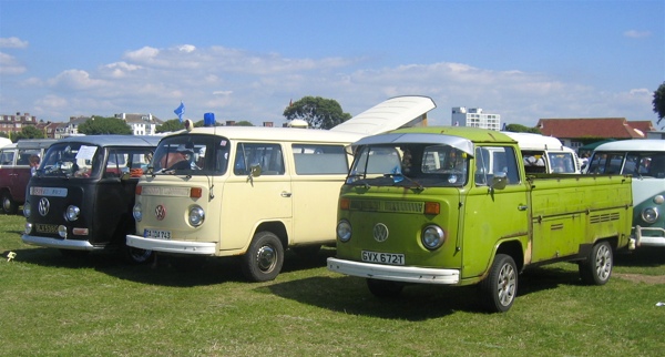 Line up of bay window buses