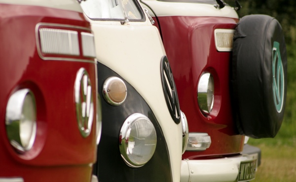 Line-up of VW Camper vans