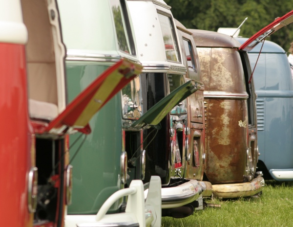 Line-up of VW Camper vans