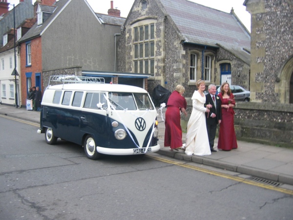 Split screen bus being used as a wedding vehicle