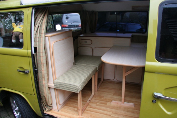 Van interior, with table