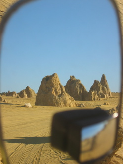 The Pinnacles seen through Ethel's side mirror