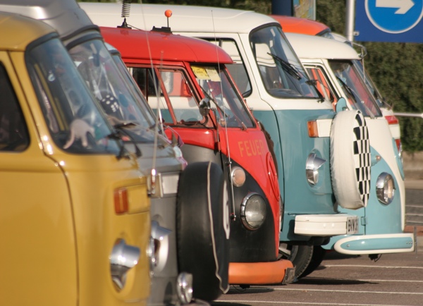 Line-up of VW Camper vans