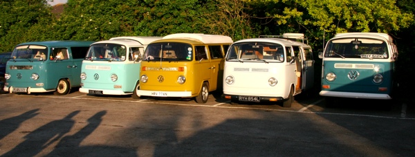 Bus line-up in Sun In car park