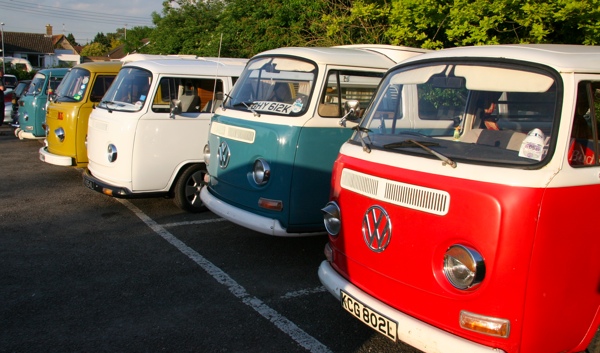 Bus line-up in Sun In car park