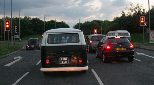 Driving in convoy through Swindon